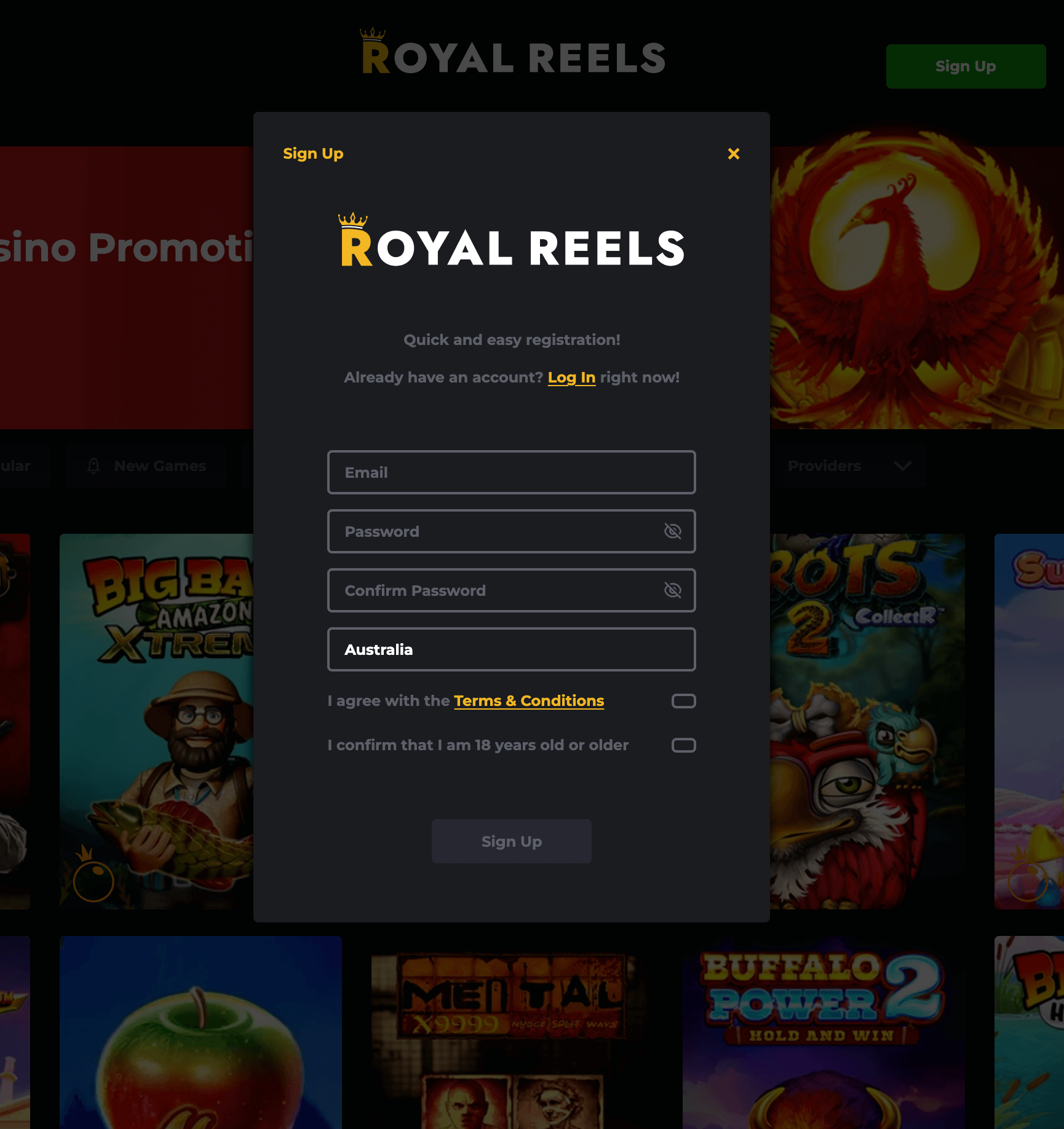 Royal Reels - Sign-Up Process